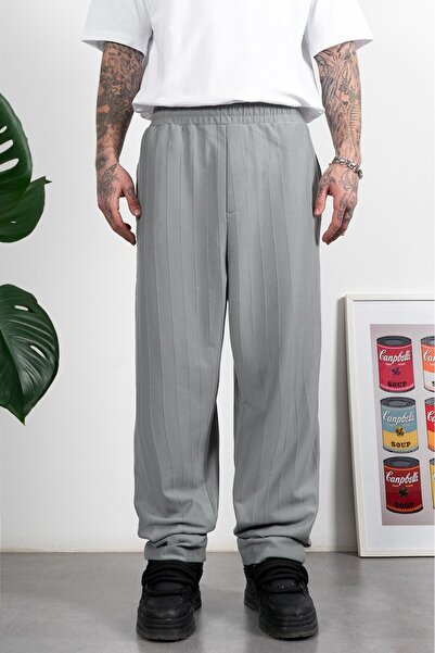 Twobucks Gray 100% Cotton Striped Men's Trousers