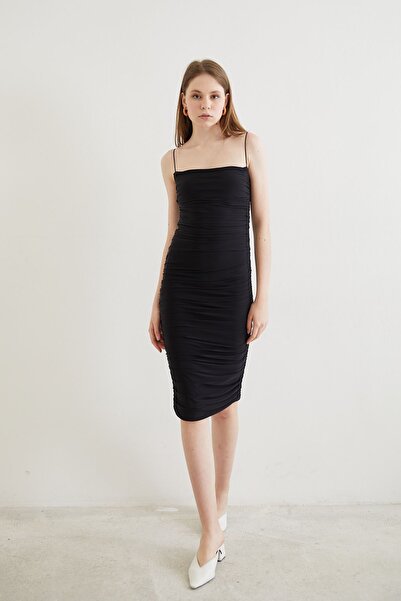 Foremia Rope Strap Drawstring Dress-Black