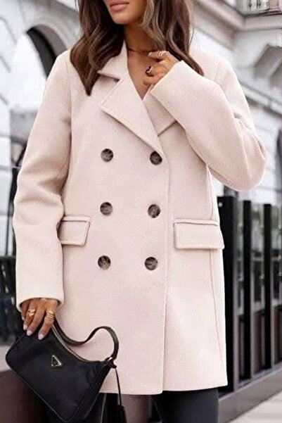 FashionForYou Adriana women's coat, with buttons and decorative pockets, Cream