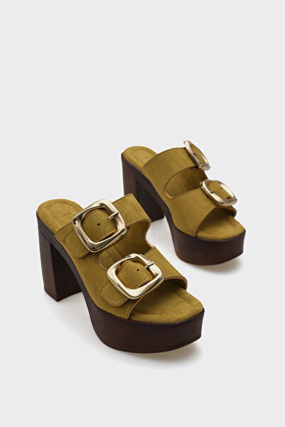 Capone Outfitters Marje Platform Suede Single Strap Women's Slippers