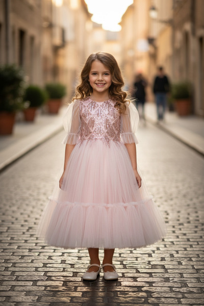 Dide Kids Kız Çocuk Pudra Tütülü Elbise