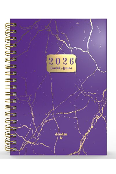 denden Спирално подвързан дневен дневник 2026, мраморно лилав