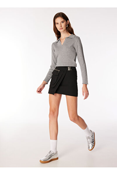 Fabrika Normal Bel Siyah Kadin Düz Mini Etek F4WL-ETK0251