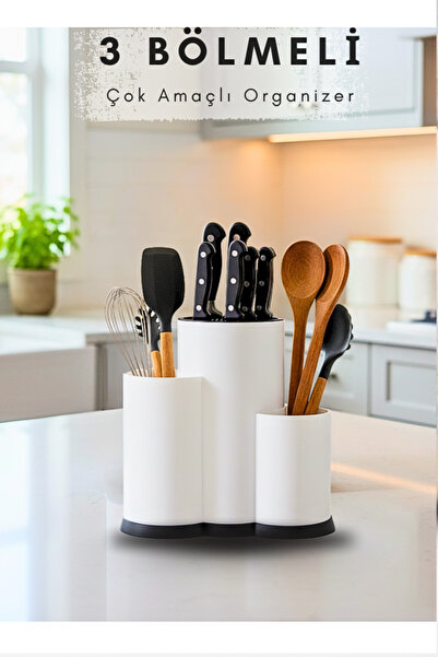 Penthouse 3-Compartment Countertop Divided Spoon Knife Stand - Multi-Purpose Organizer