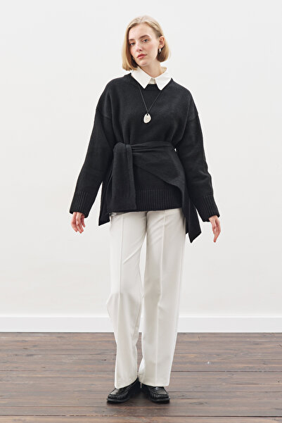 Manuka decolteu pătrat Eșarfă tricotată cu legături NEGRĂ