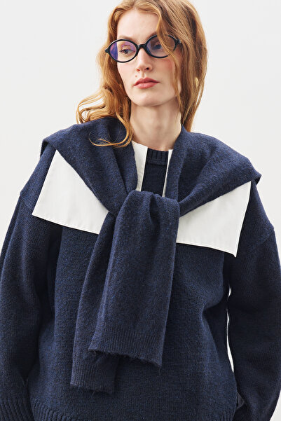 Manuka Квадратний комір, зав'язується, трикотажний шарф, синій