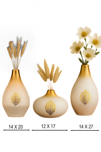 Hmydesign Regalia Handmade Dekoratif Seramik 3'lü Set Vazo