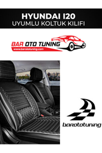 barototuning غطاء مقعد السيارة من سلسلة بلس لوكس المتوافق مع هيونداي i20 باللونين الأسود والأبيض، طقم من 5 قطع P-731