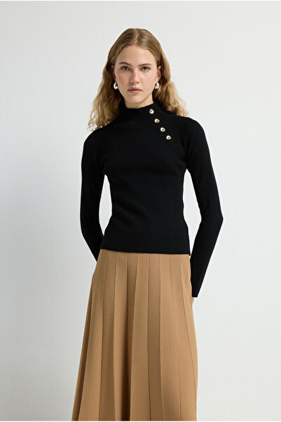 adL Düğme Detaylı Boğazlı Kazak