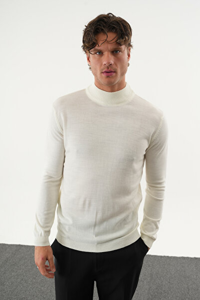 No Way Men's Slim Fit Half Fisherman's Neck Basic Sweater