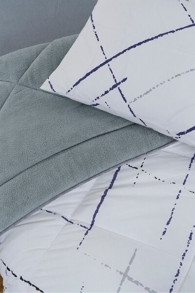 Sudemhome Double Welsoft Sleeping Set Double Sided Wellsoft Fluffy Fleece Quilt and Battal Fitted Sheet