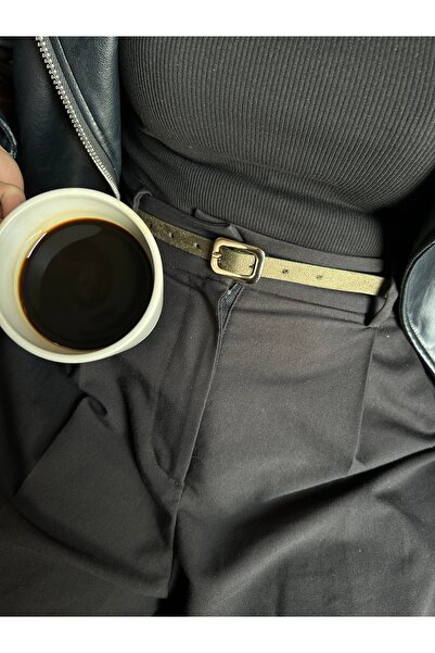 LİA KEMER Glint Rectangular Patterned Suede Women's Gold Buckle Belt Jacket Belt Dress Belt Trouser Belt