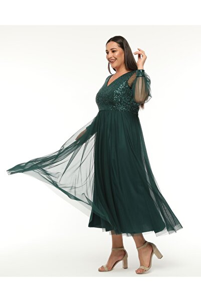 Asees Flitrové večerní tylové šaty s výstřihem do V