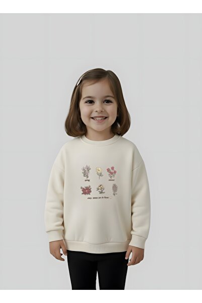Divonette Çiçek Nakışlı Kız Çocuk Penye Sweatshirt