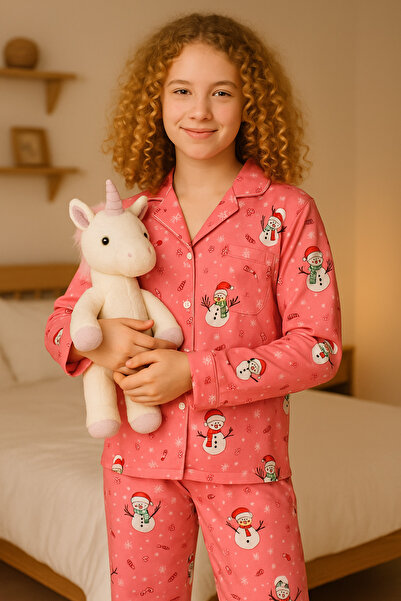 rindahomewear Set de pijamale pentru fetiță, cu guler și nasturi în față