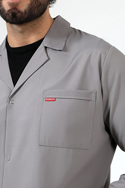 Bilenn Tekstil Doctor Teacher Men's Apron Intermediate Size Jacket Collar - 42 Gray