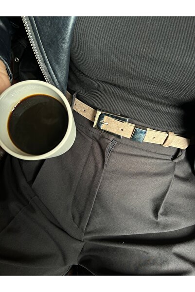 LİA KEMER Cadence U Patterned Suede Women's Silver Buckle Belt Jacket Belt Dress Belt Trouser Belt