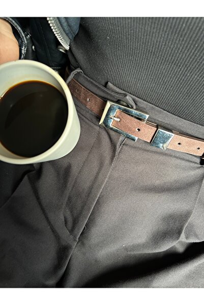 LİA KEMER Cadence U Patterned Suede Women's Silver Buckle Belt Jacket Belt Dress Belt Trouser Belt