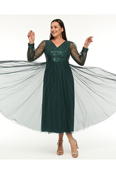 Asees Flitrové večerní tylové šaty s výstřihem do V