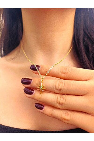 BeyzHal قلادة أنيقة على شكل نجمة ذهبية ذات 8 زوايا - مجوهرات نسائية أنيقة مع ...