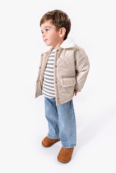 Jikko Baby 3-Piece Baby Set with Striped Sweatshirt and Quilted Coat 8171