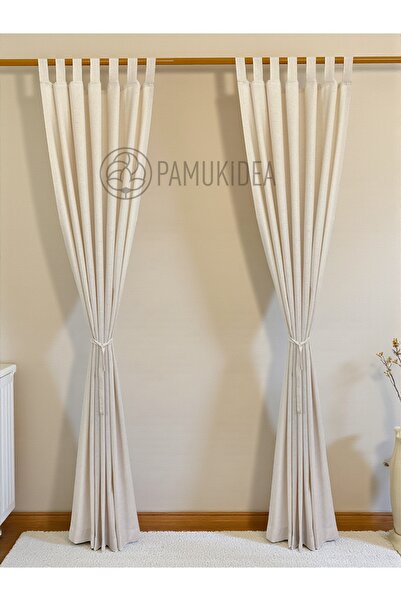 pamukidea Biritli Plain Plain 100% Cotton Natural Buldan Linen Rustic Curtain - Single Wing - (En X Size)