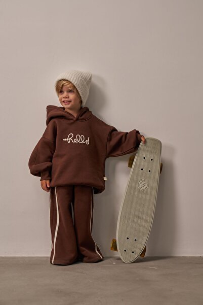 Oh La La Koala For Little Ones Brown Hello Embroidered Top and Bottom Set