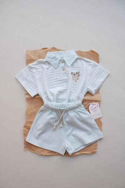 Oh La La Koala For Little Ones Set pantaloni scurți cu guler polo brodat Koala cu dungi albastre