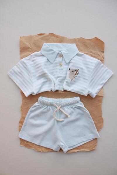 Oh La La Koala For Little Ones Set pantaloni scurți cu guler polo brodat Koala cu dungi albastre