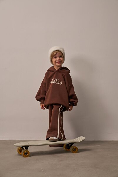 Oh La La Koala For Little Ones Brown Hello Embroidered Top and Bottom Set