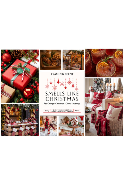 OEM Christmas Scented Soy Candle with Wooden Wick, Flaming Scent, Smells Like Christmas, 45 h