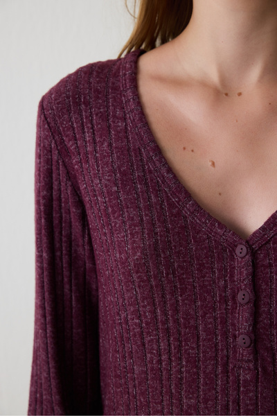 Penti Burgundy Cozy Time V-nyakú, hosszú ujjú pizsama szett