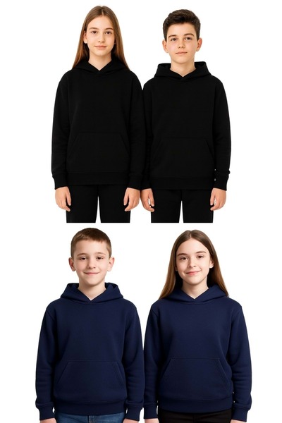 ww waka waka kids store Unisex Παιδικό φούτερ με κουκούλα – Μαύρο & Μπλε ναυτικό