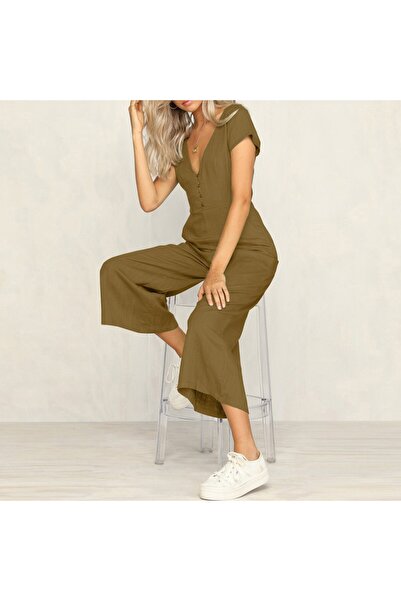 Barbora Linen Casual Summer V-Neck Short Leg Design Women's Jumpsuit