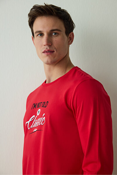 Penti Men's Classic Slogan Printed Cotton Pajama Set