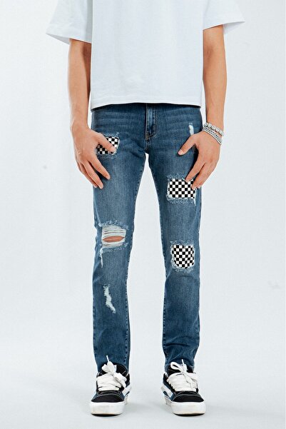 No Future Checkered Skinny Men's Jean Denim Pants Nf0325Mvbz