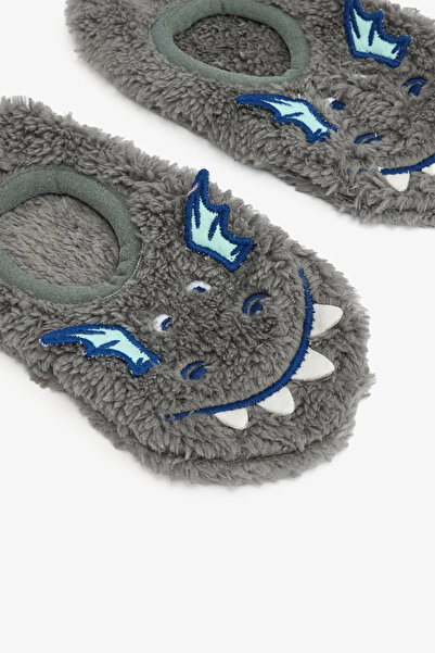 Penti Gray Boy's Dragon Embroidered Accessories Non-Slip Sole Home Shoes