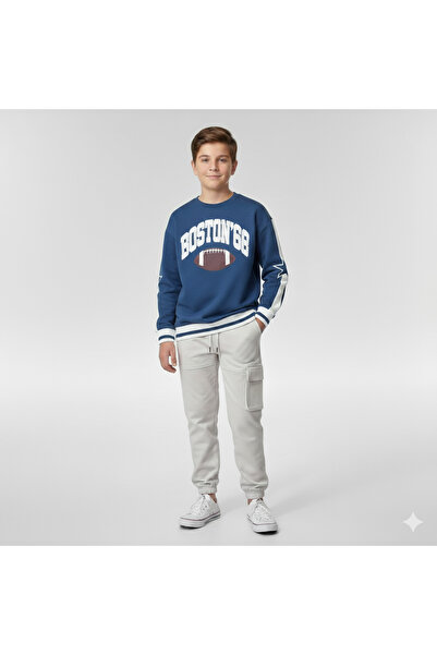 Jack Lions Boys' Petrol Blue Embossed Printed Sweatshirt Cargo Pocket Jogger ...