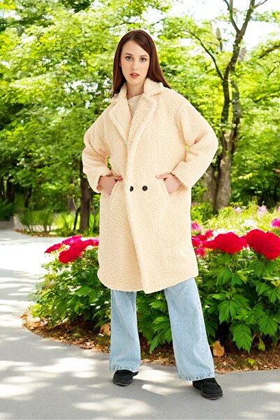 Barbora Kışlık Düğmeli Şık Peluş Ceket