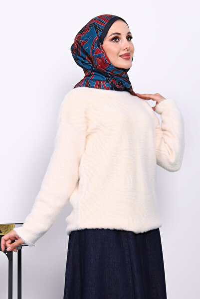 İmajButik Cream Crew Neck Beard Knitwear Sweater