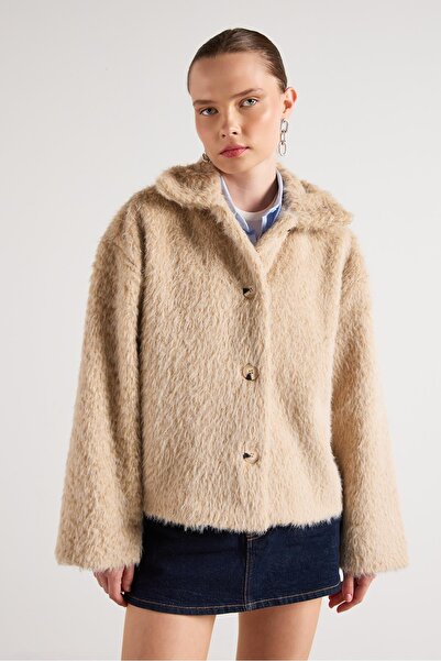 minaaise Women's Stone Plush Fabric Unlined Short Coat 30047