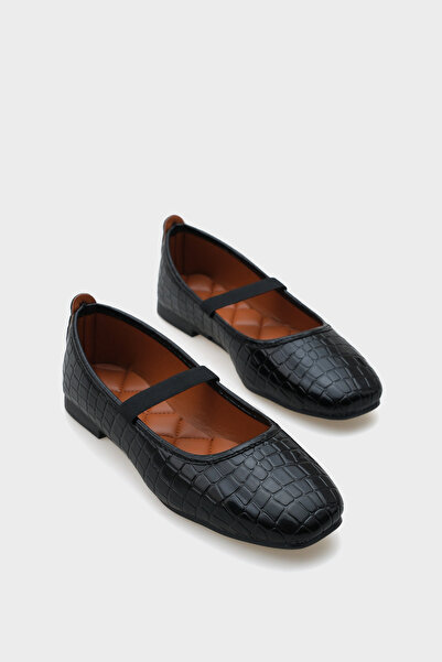 Capone Outfitters Dámské páskové lakované krokodýlí černé baleríny