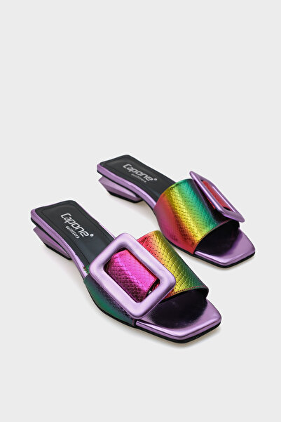 Capone Outfitters Malia Short Heeled Buckle Patent Leather Crocodile Women's Slippers