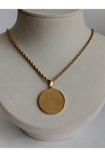 PileaD AYETEL KÜRSİ Gold Zincir 316l (2 YIL İTHALATÇI GARANTİLİ) Çelik Kolye (Arka kısıma yazı yazılabilir)