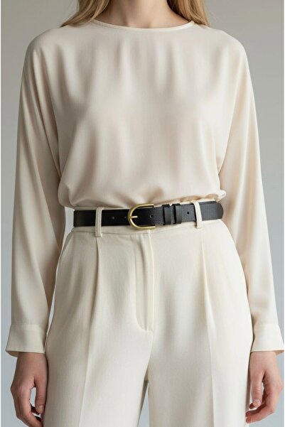 Kemerix حزام أسود بإبزيم مطلي عتيق من الجلد الطبيعي بنسبة 100%