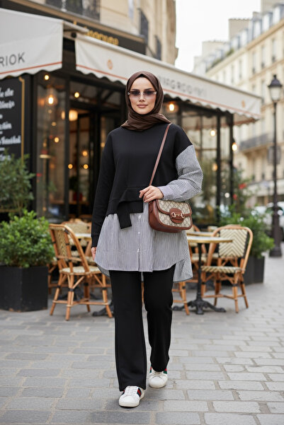 ASEL FASHİON Women's Hijab Suit Laures Shirt Double Suit Black