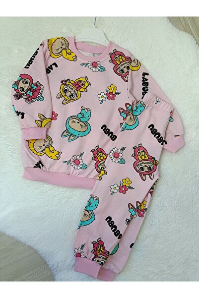 Labubu Desenli Çocuk İkili Takımalt Üst Sweatshirt Pantolon