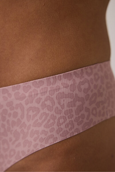 Penti Slip brazilian cu talie medie, tăiat cu laser, fără urme, cu efect de tatuaj, roz murdar