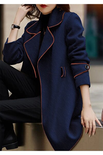 Barbora Özel Tasarım Kaşe Kadın Şık Yaka Kaban ve Kemer