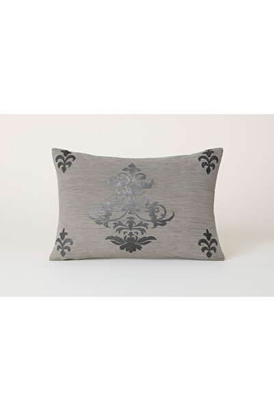 Pyramid Home Light Gray Throw Pillow Cover Chenille Fabric Silver Leaf Zipper...